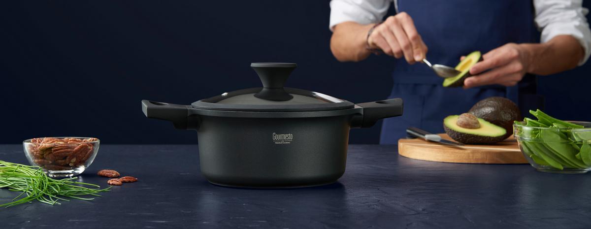 Kochtopf Black Line in Schwarz Ø ca. 20cm - Klar/Schwarz, KONVENTIONELL, Glas/Kunststoff (20/9,6cm) - Gourmesto