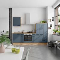 Küchenblock Easytouch Low m. Geräten Blau - Blau/Eichefarben, MODERN, Holzwerkstoff/Metall (270cm) - Nobilia