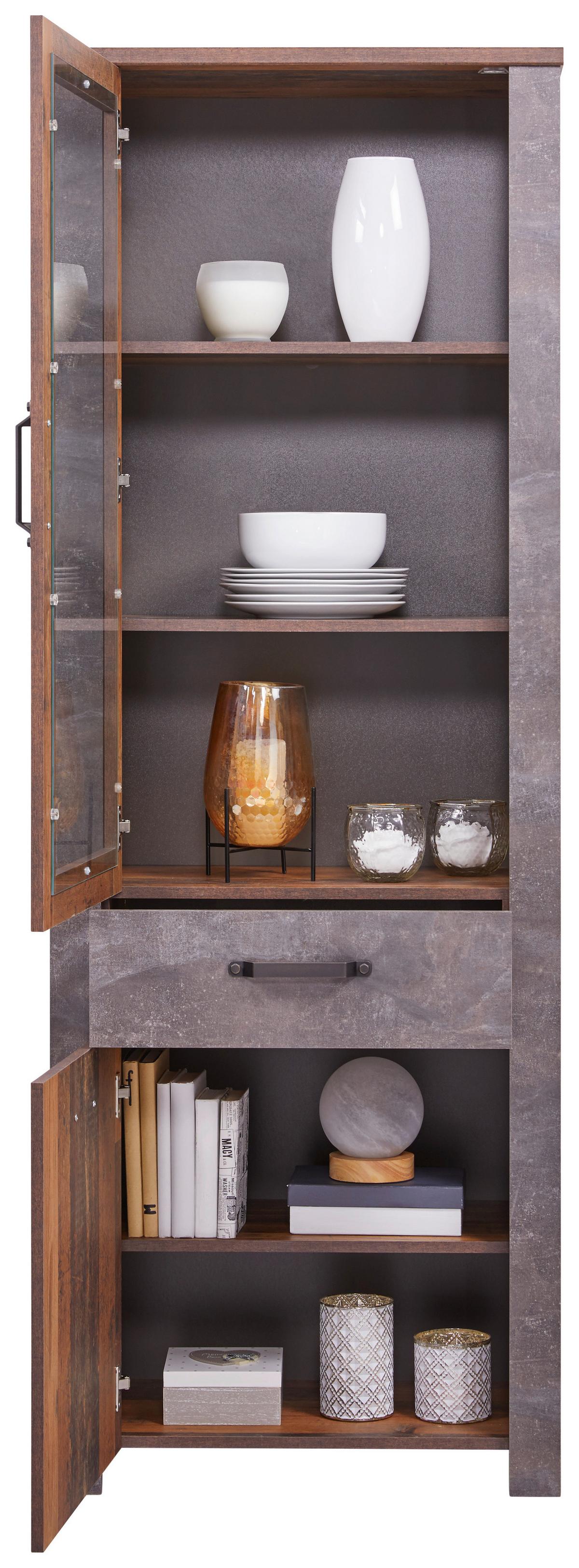 Vitrina Ontario - boje hrasta/tamno siva, Trend, staklo/drvni materijal (71,4/200/41,5cm) - Modern Living