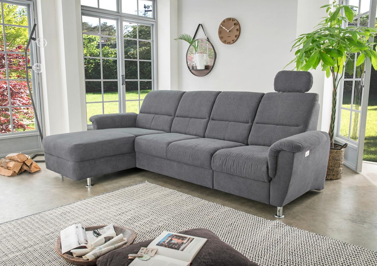 Wohnlandschaft Parole Anthrazit Mikrofaser - Chromfarben/Anthrazit, KONVENTIONELL, Textil/Metall (165/292cm) - Livetastic