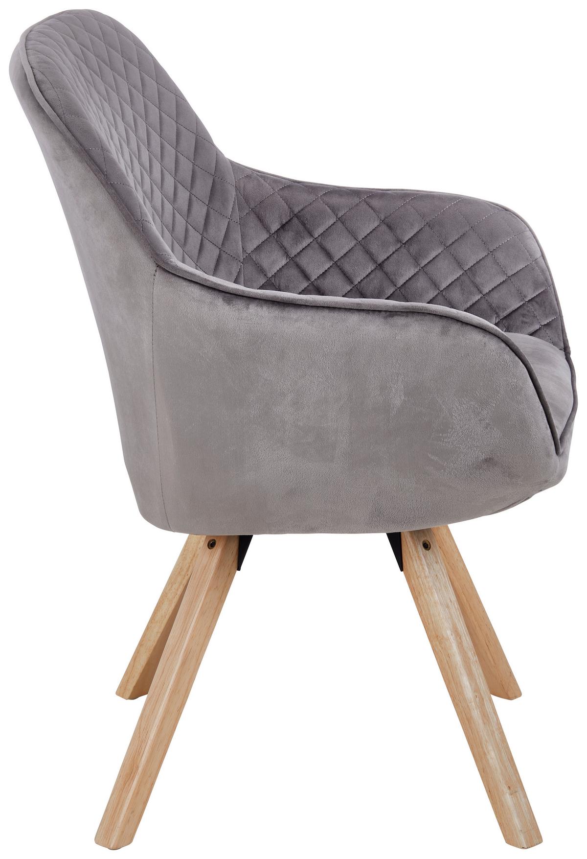 Armlehnstuhl Bago in Grau Samtbezug drehbar - Naturfarben/Grau, Modern, Holz/Textil (58/85/57cm) - Mömax