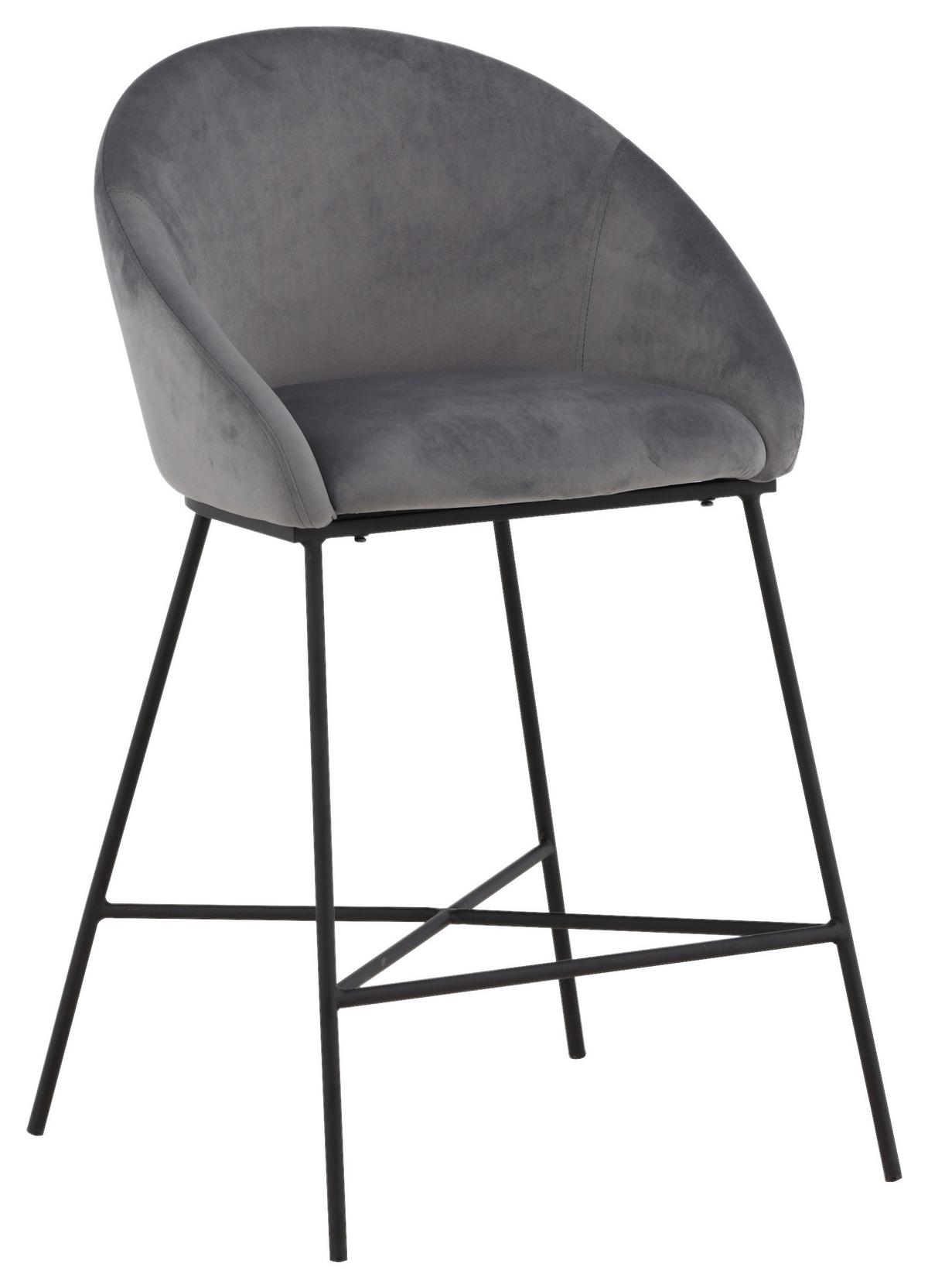 Barhocker Velvet VELVET - Dunkelgrau/Schwarz, Design, Textil/Metall (58,5/97/57cm) - Livetastic