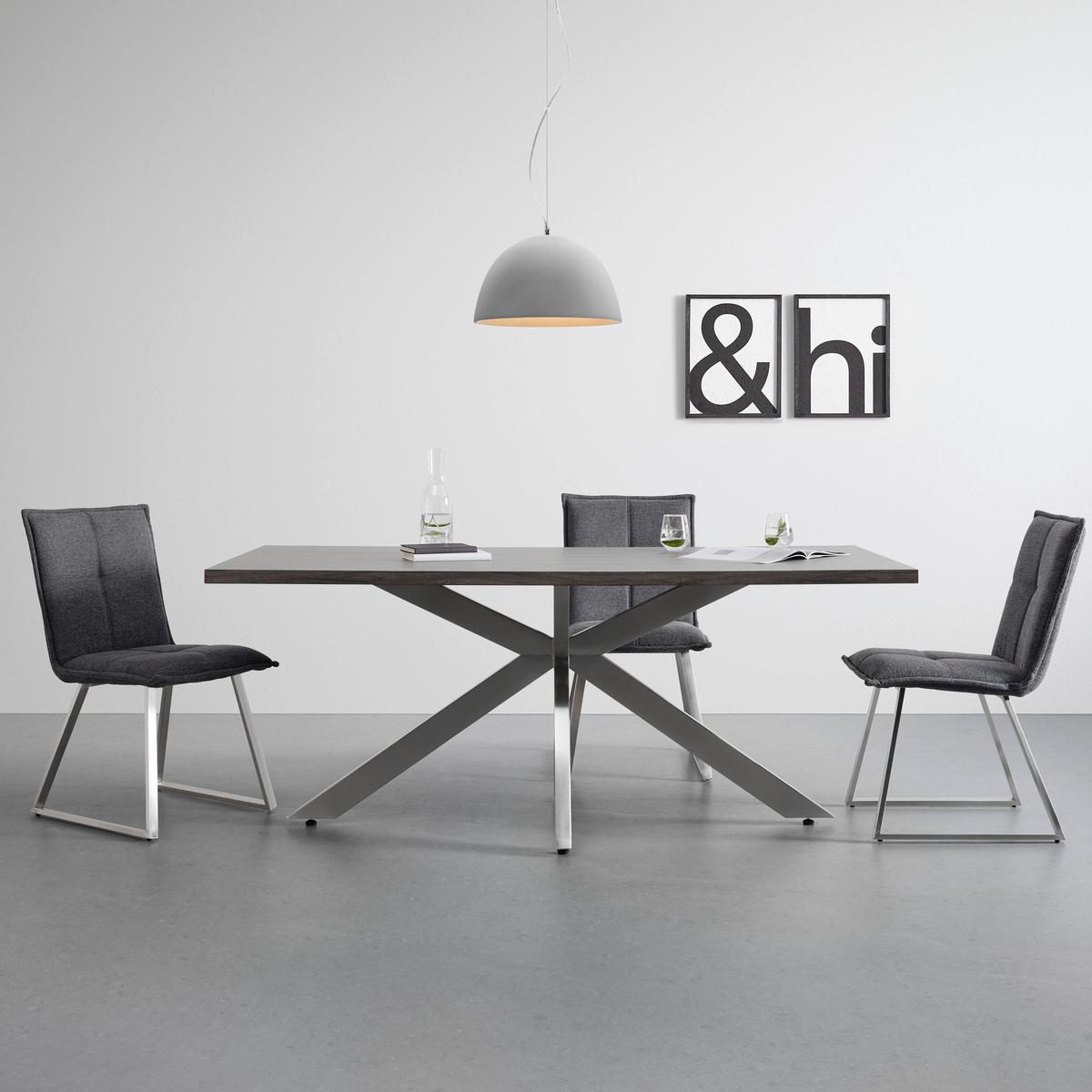 Étkezőasztal Ilias - nemesacélszínű/diószínű, Modern, fa/fém (180/90/76cm) - Bessagi Home