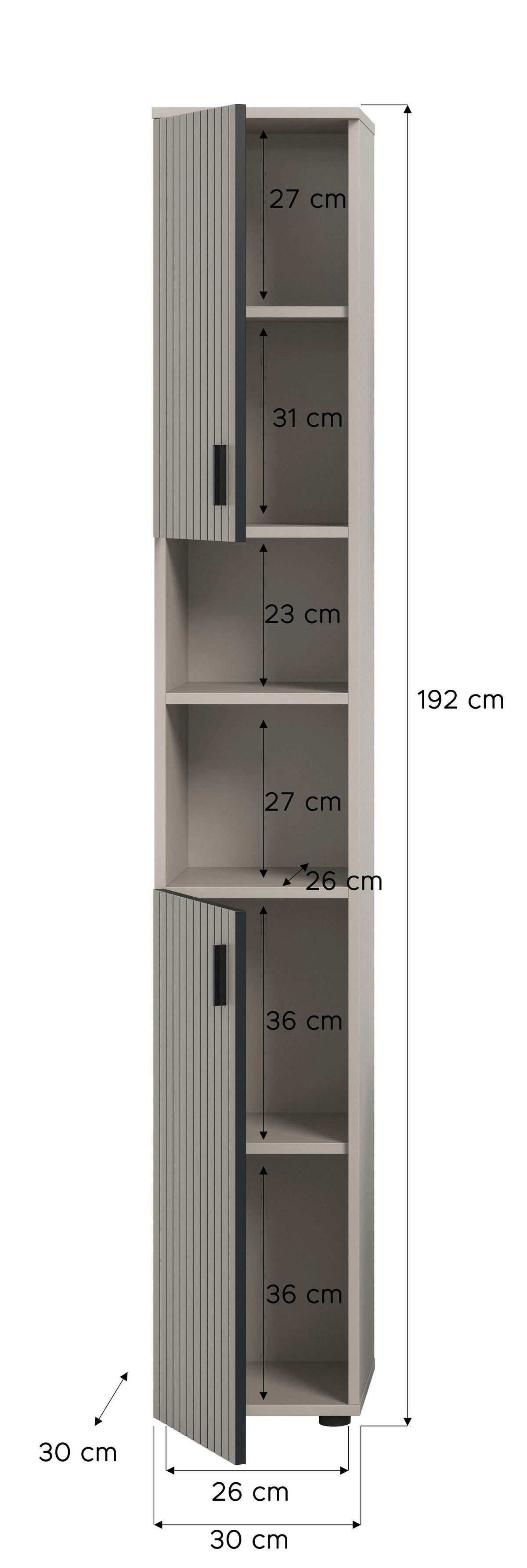 Hochschrank Mone Kaschmir - Kaschmir/Schwarz, Trend, Holzwerkstoff/Kunststoff (30/192/30cm) - MID.YOU