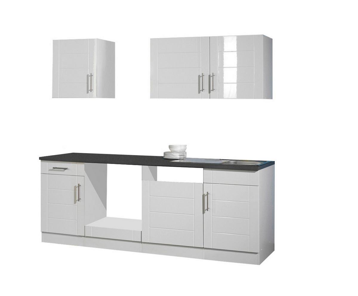 Küchenleerblock Nevada B: ca. 220cm Weiß Hochglanz - Chromfarben/Weiß Hochglanz, MODERN, Holzwerkstoff/Metall (220cm) - Held
