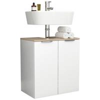 Waschbeckenunterschrank Donali ca. 56x60 cm Weiß/Eiche - Silberfarben/Weiß, MODERN, Holzwerkstoff/Metall (56/60/34cm) - MID.YOU