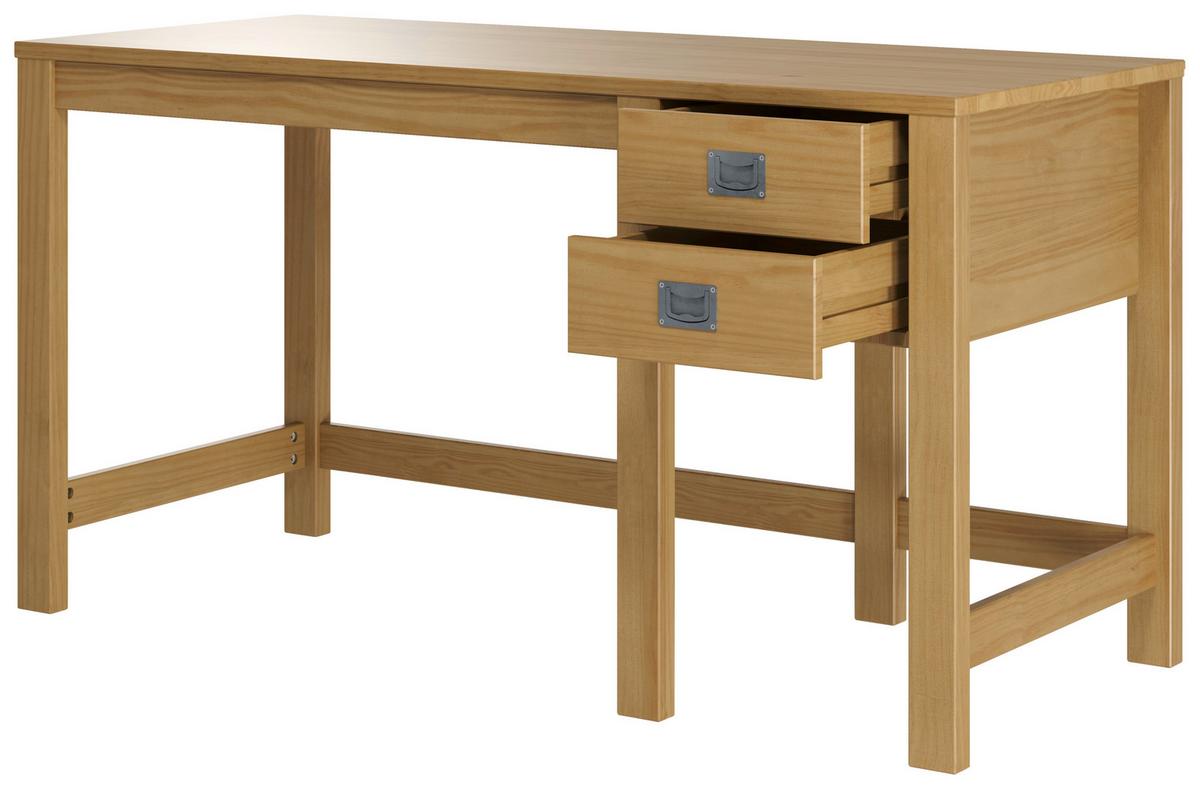 BIURKO ETERNO - kolor srebrny/kolor naturalny, Natur, materiał drewnopochodny/metal (140/60/75cm) - Livetastic