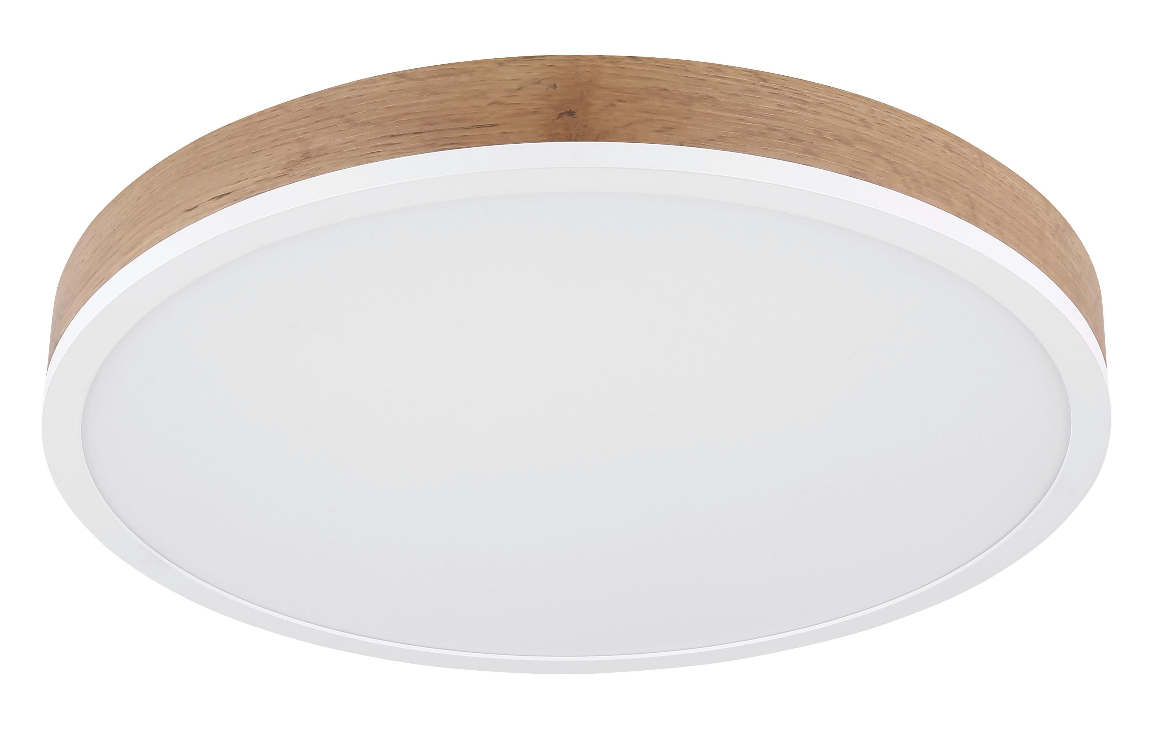 Led Stropna Svjetiljka Doro - bijela/tamno smeđa, Natur, drvni materijal/metal (45/45/8,5cm) - Globo