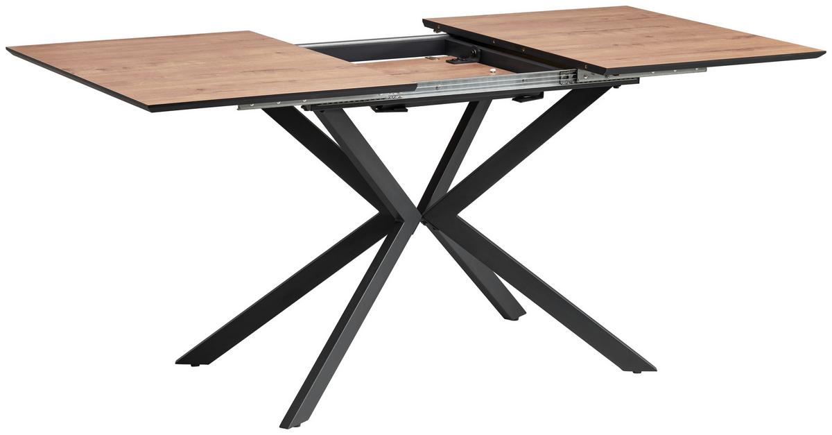 Jedilna Miza Lennox, Barva Hrasta, 120-160x80 - črna/barve hrasta, Konvencionalno, kovina/leseni material (120-160/76/80cm) - MID.YOU