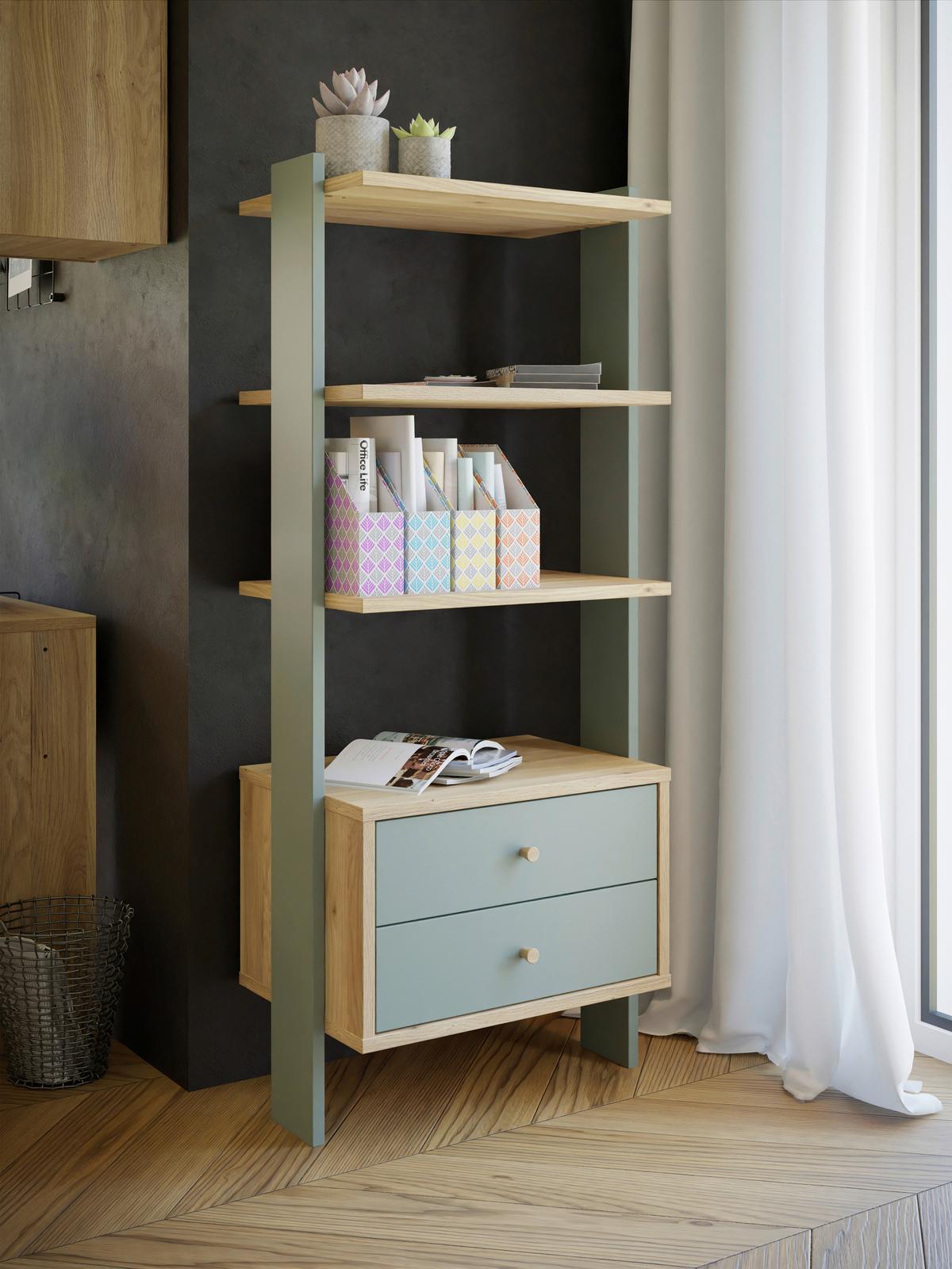 Regal Whenua - boje hrasta/boje kadulje, Moderno, drvni materijal/drvo (64,2/153,6/41,5cm) - Mömax