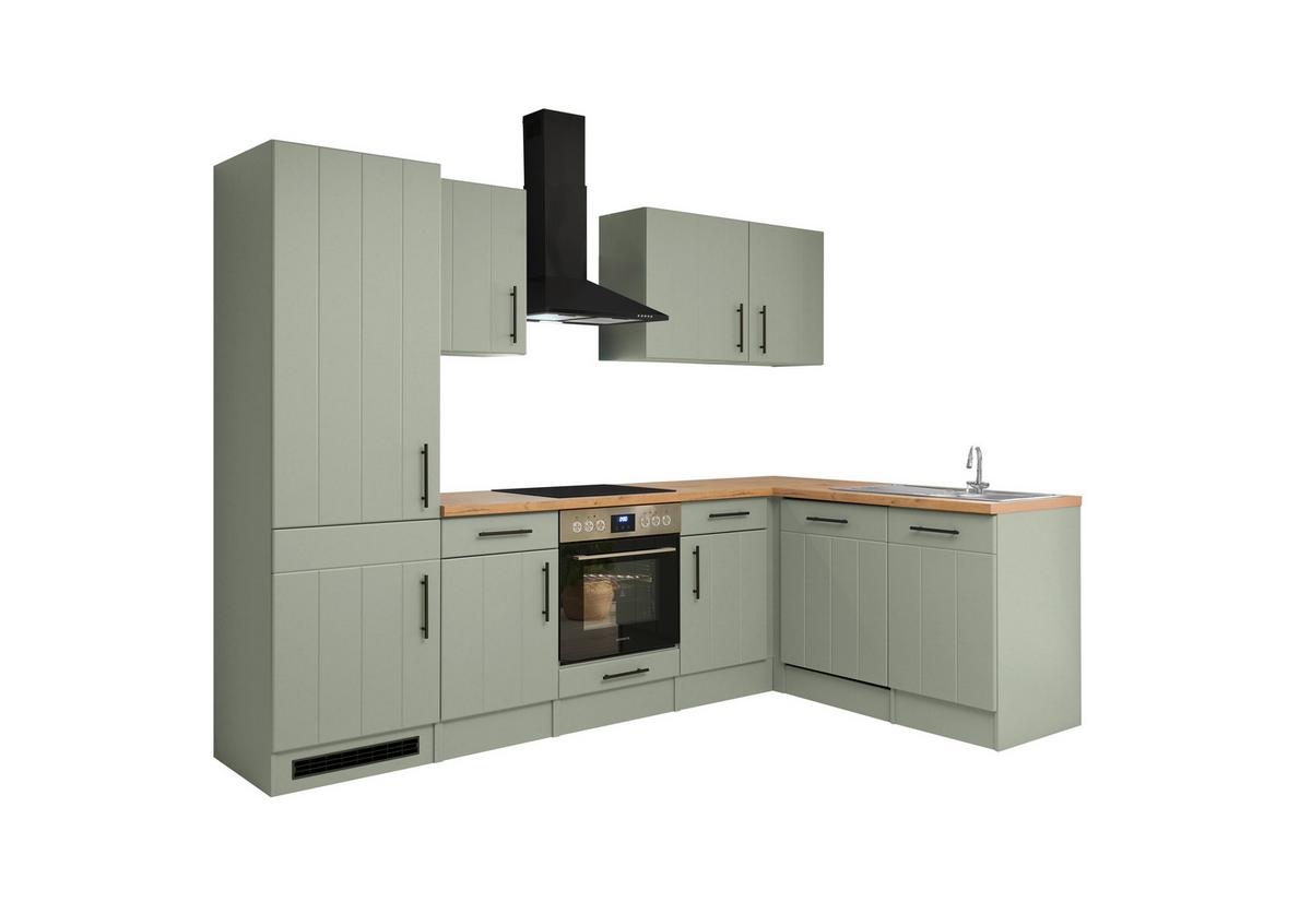 Eckküche Anton m. Geräte ca. 280x172cm Eiche/Schilfgrün - Schilfgrün/Wildeiche, Trend, Holzwerkstoff/Metall (280/172cm) - Respekta