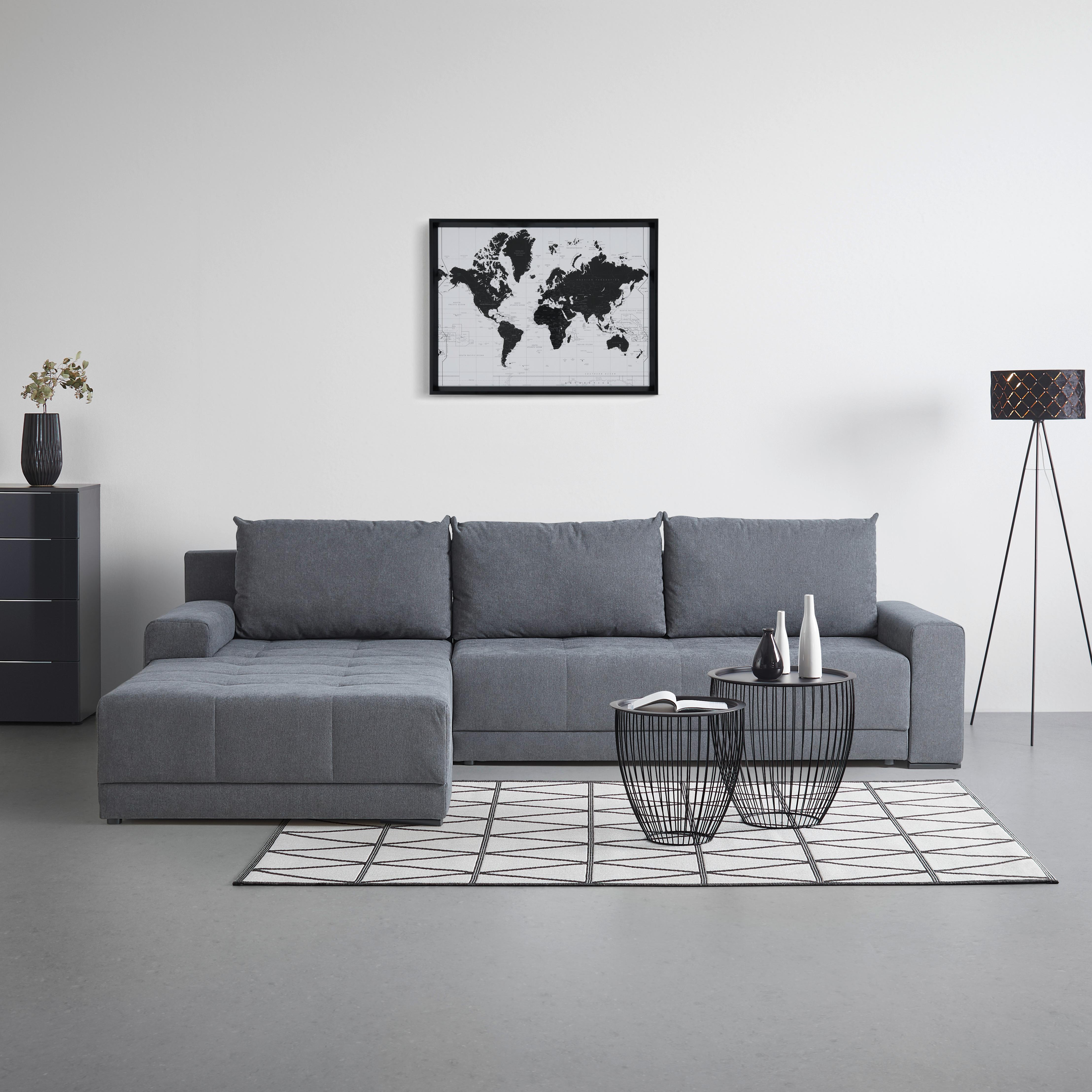 Sedežna Garnitura Adriano, Siva, Ležišče, Predal - siva/črna, Moderno, tekstil (313/91/217cm) - Mömax