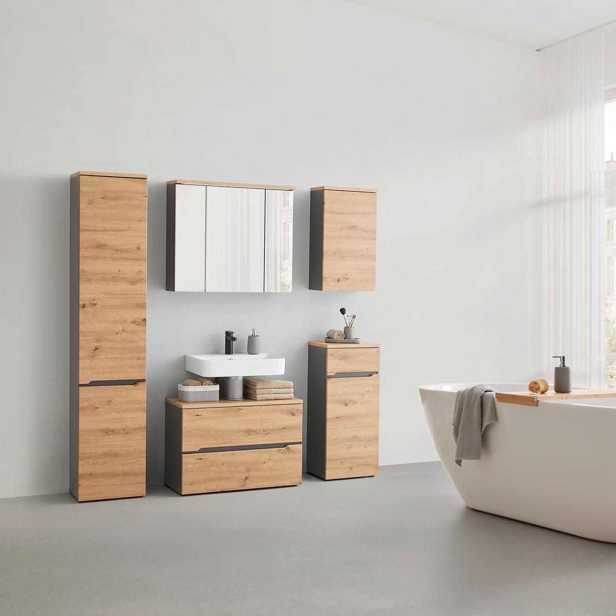 Hochschrank Memphis Artisan Eiche/Grau - Schwarz/Eiche Artisan, Modern, Holzwerkstoff/Kunststoff (40/195/31cm) - Mömax