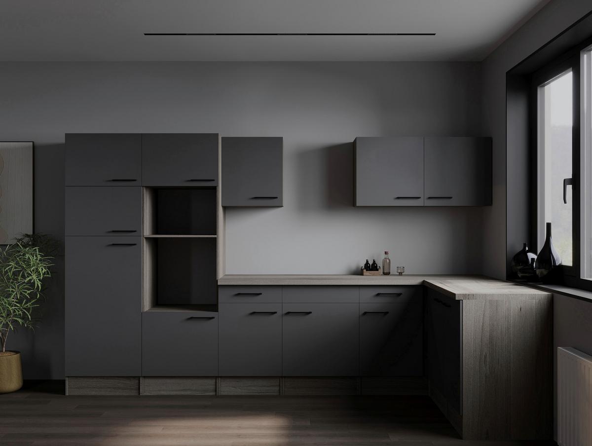 Kotna Kuhinja Brez Aparatov Oliver, 340x172cm - črna/siva, Design, kovina/leseni material (340/172cm) - Respekta