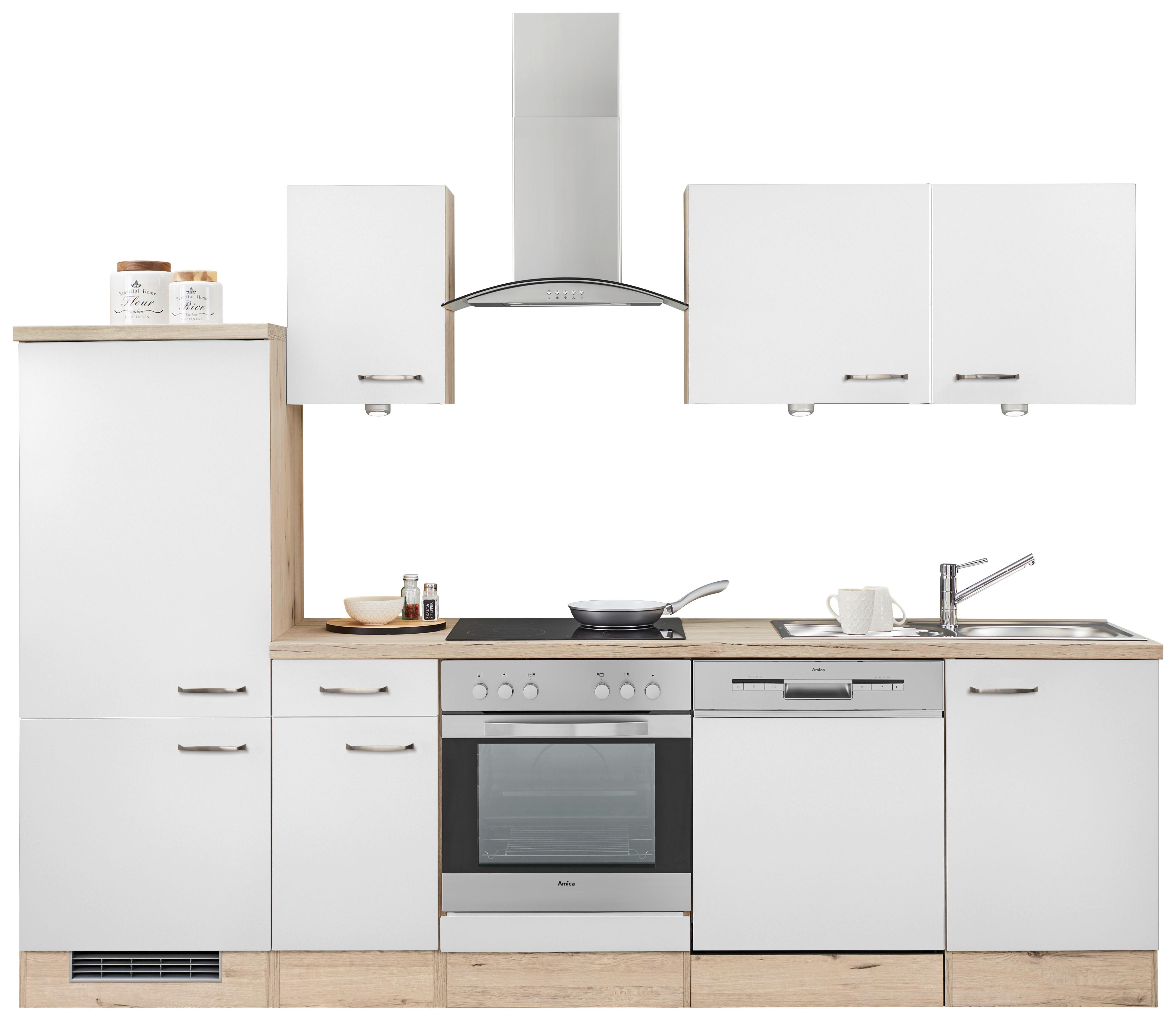 Küchenblock Venezia-Valero Hochglanz Weiß - Eichefarben/Weiß, MODERN, Holzwerkstoff (270cm) - FlexWell