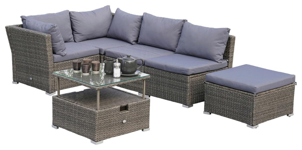 Lounge Garnitura Malaga, Siva, Prilagodljivo - siva, Konvencionalno, kovina/umetna masa (190/40/181cm) - Gardenson