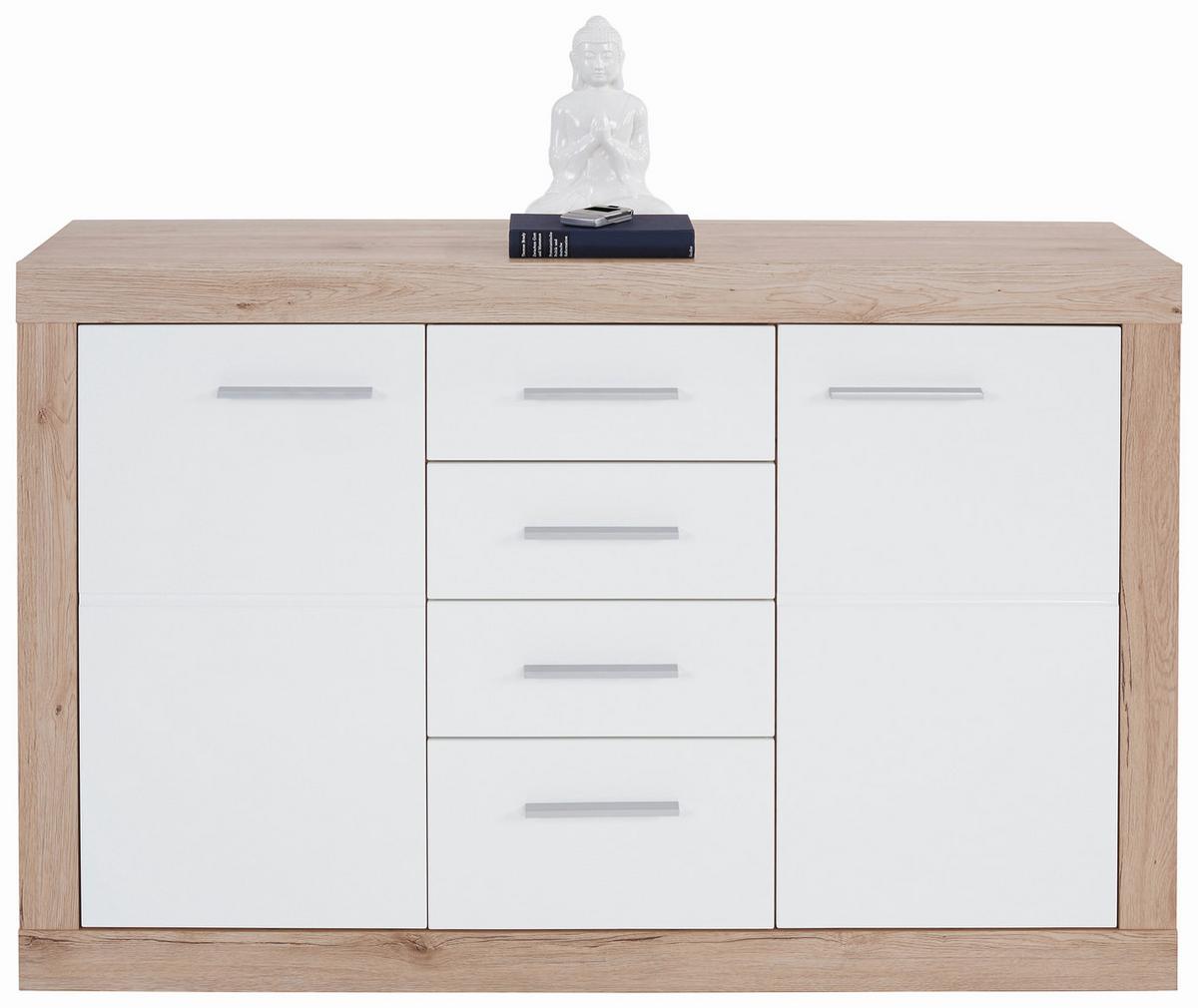 Komoda Malta - bijela/boje hrasta, Moderno, drvni materijal/plastika (138/86/35cm) - Modern Living