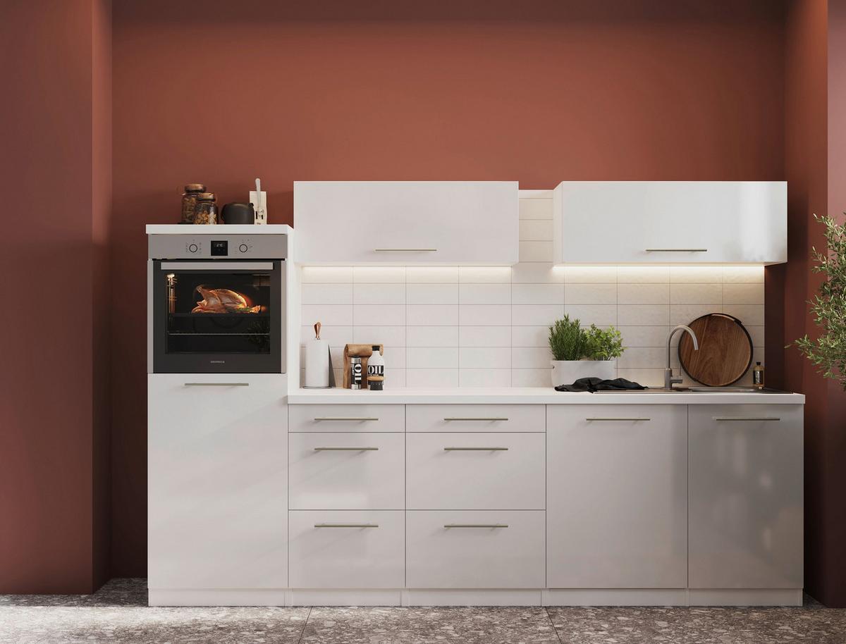 Inselküche Premium Weiss Hochglanz m. Geräten B: 280 cm - Weiß, MODERN, Holzwerkstoff/Metall (280/160cm) - Respekta