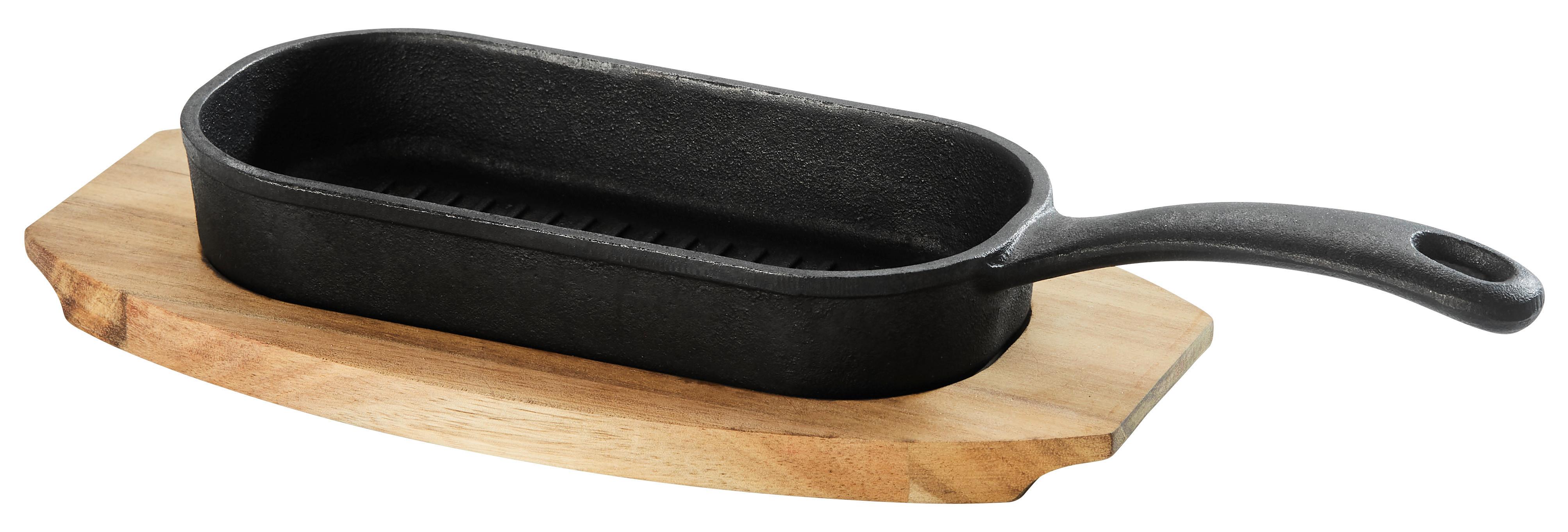 Patelnia do serwowania GOURMET z deską do serwowania - naturalny/czarny, Konventionell, metal/drewno (31,6/14,5/5cm) - Premium Living