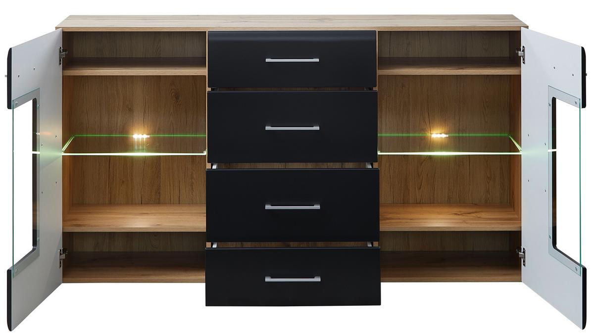 Sideboard Sonate in Schwarz/Eichefarben - Chromfarben/Eichefarben, KONVENTIONELL, Glas/Holzwerkstoff (170/93/40cm) - Mömax