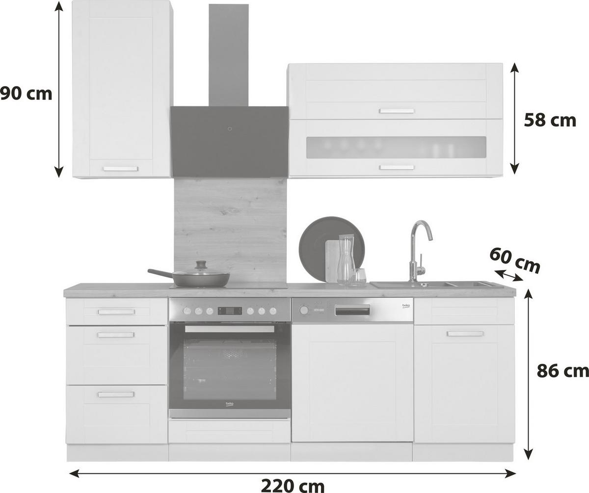 Blok Kuhinja Luisa - bijela/srebrne boje, Romantično / ladanjski, staklo/drvni materijal (220cm) - Based