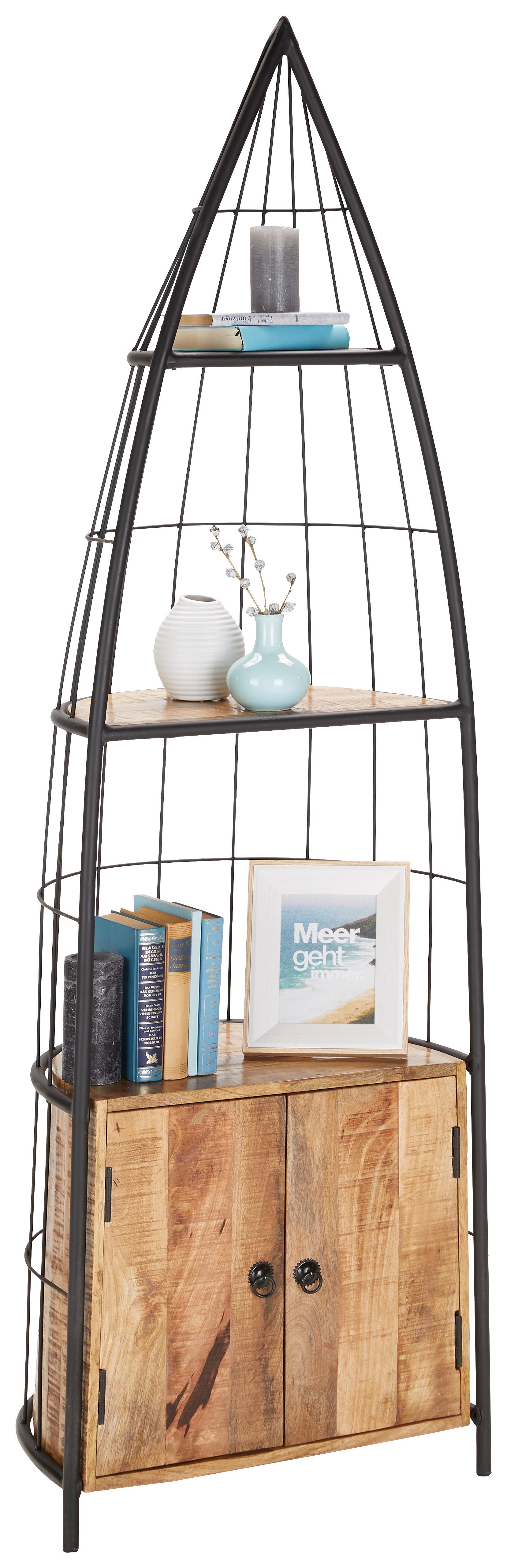Regal in Naturfarben Massiv - Schwarz/Naturfarben, LIFESTYLE, Holz/Metall (56/187/37cm) - Mömax