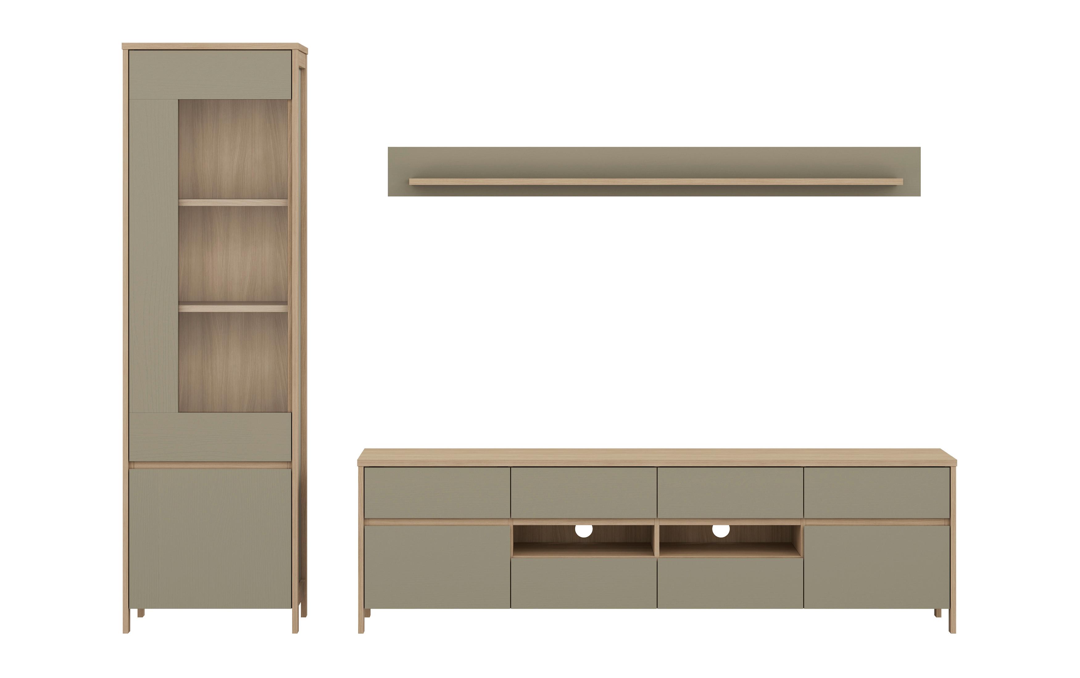 Wohnwand Stranda Eukalyptusfarben, 3-teilig - Eukalyptusholzfarben/Eichefarben, Design, Holzwerkstoff (266/195/39cm) - MID.YOU