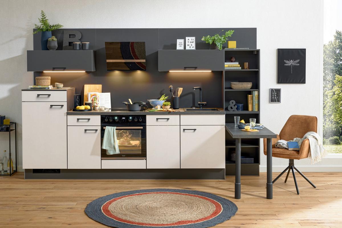 Küchenblock PN80 Graphitfarben/Hellgrau - Lavagrau/Hellgrau, MODERN, Holzwerkstoff/Metall (320cm) - Pino