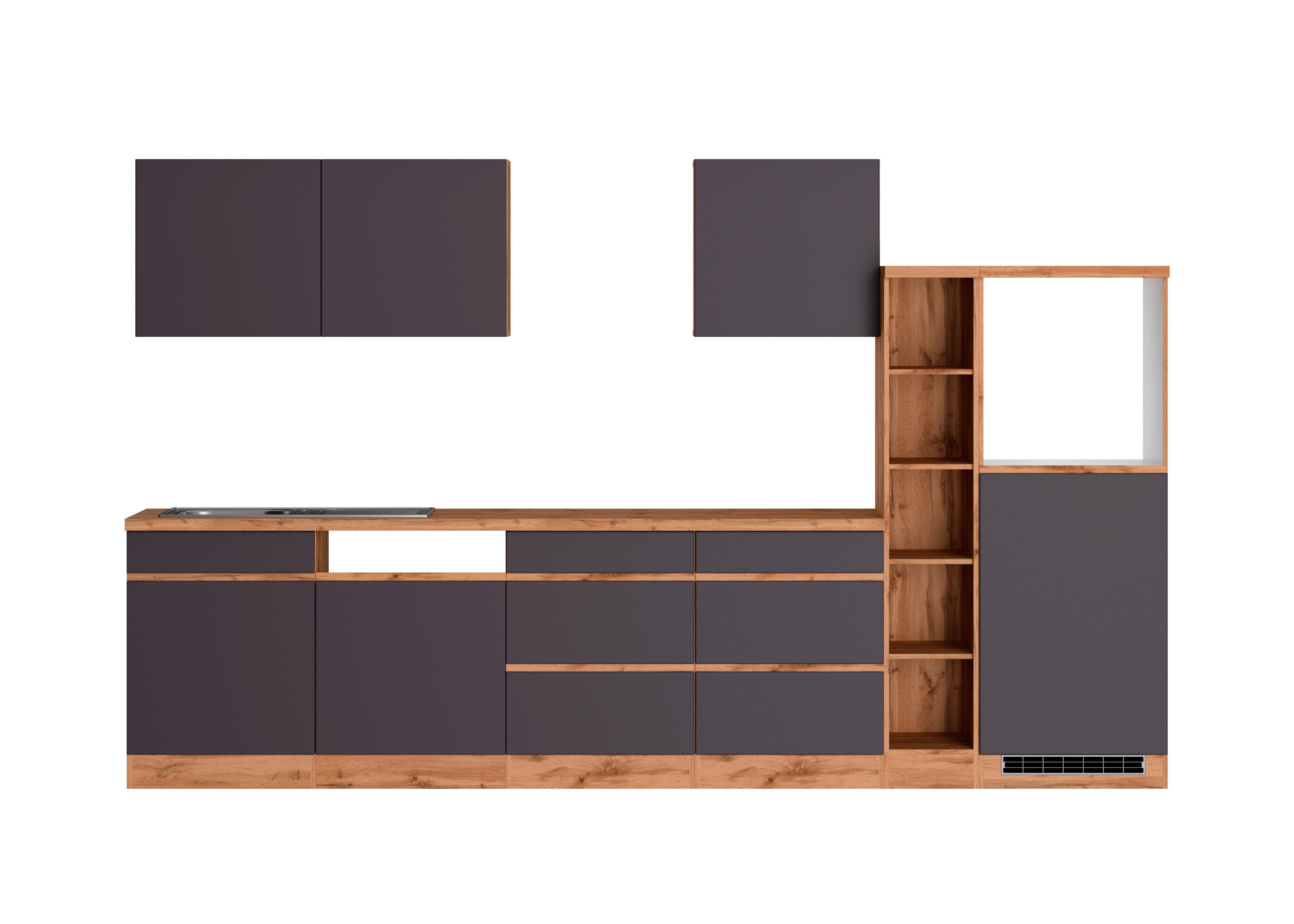 Küchenzeile Turin ohne Geräte ca. 330 cm Grau/Wotan Eiche - Eiche Wotan/Grau, Design, Holzwerkstoff (330cm) - Held