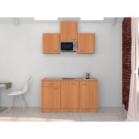 Miniküche Nano m. Geräten B: ca. 150cm Buchefarben - Edelstahlfarben/Beige, MODERN, Holzwerkstoff/Kunststoff (150cm) - FlexWell