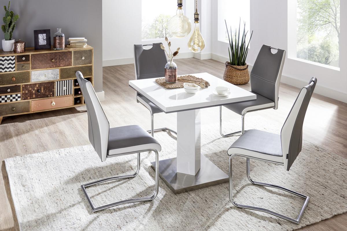 KRZESŁO NA PŁOZIE NORBERT - biały/szary, Design, metal/tkanina (44/97/60cm) - Carryhome