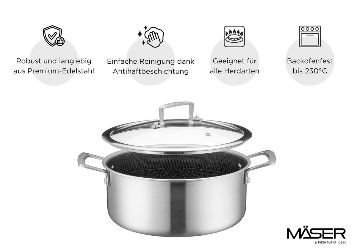 Kochtopf 935609 Kochtopf - Silberfarben/Schwarz, Basics, Metall (24/16,5cm) - Mäser