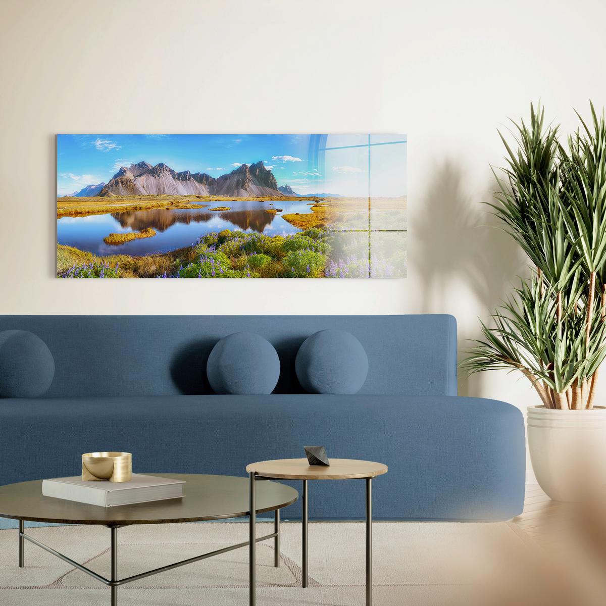 Glasbild Skyland Multicolor ca. 125x50cm - Multicolor, Basics, Glas/Papier (125/50cm)