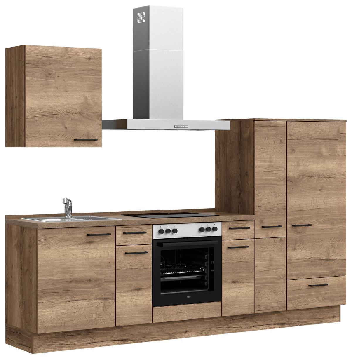 Küchenblock Structura Low m. Geräten Eiche dunkel - Eiche dunkel/Eichefarben, MODERN, Holzwerkstoff/Metall (270cm) - Nobilia