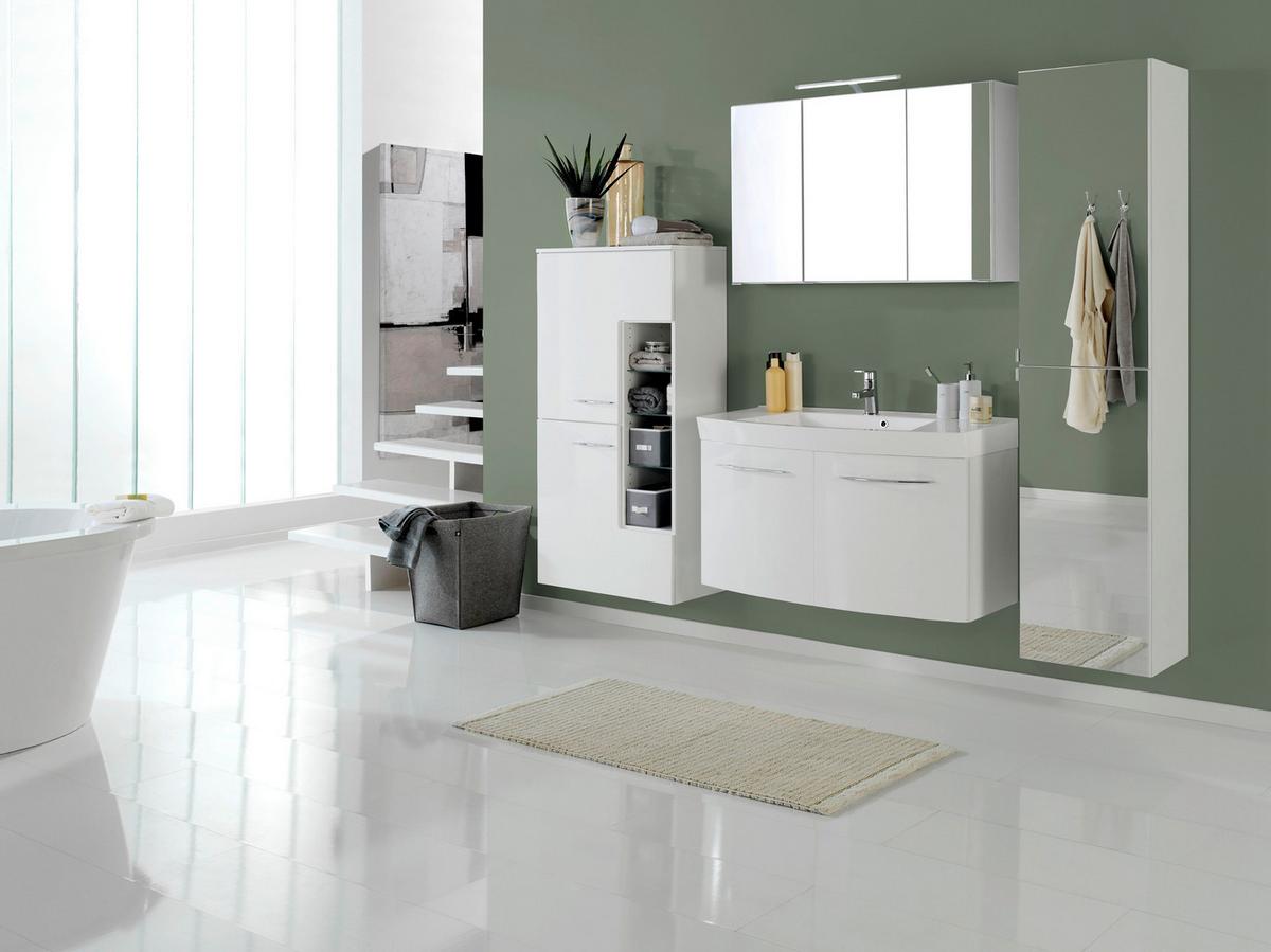 Midischrank Florida in Weiß - Chromfarben/Weiß Hochglanz, MODERN, Glas/Holzwerkstoff (65/130/35cm)