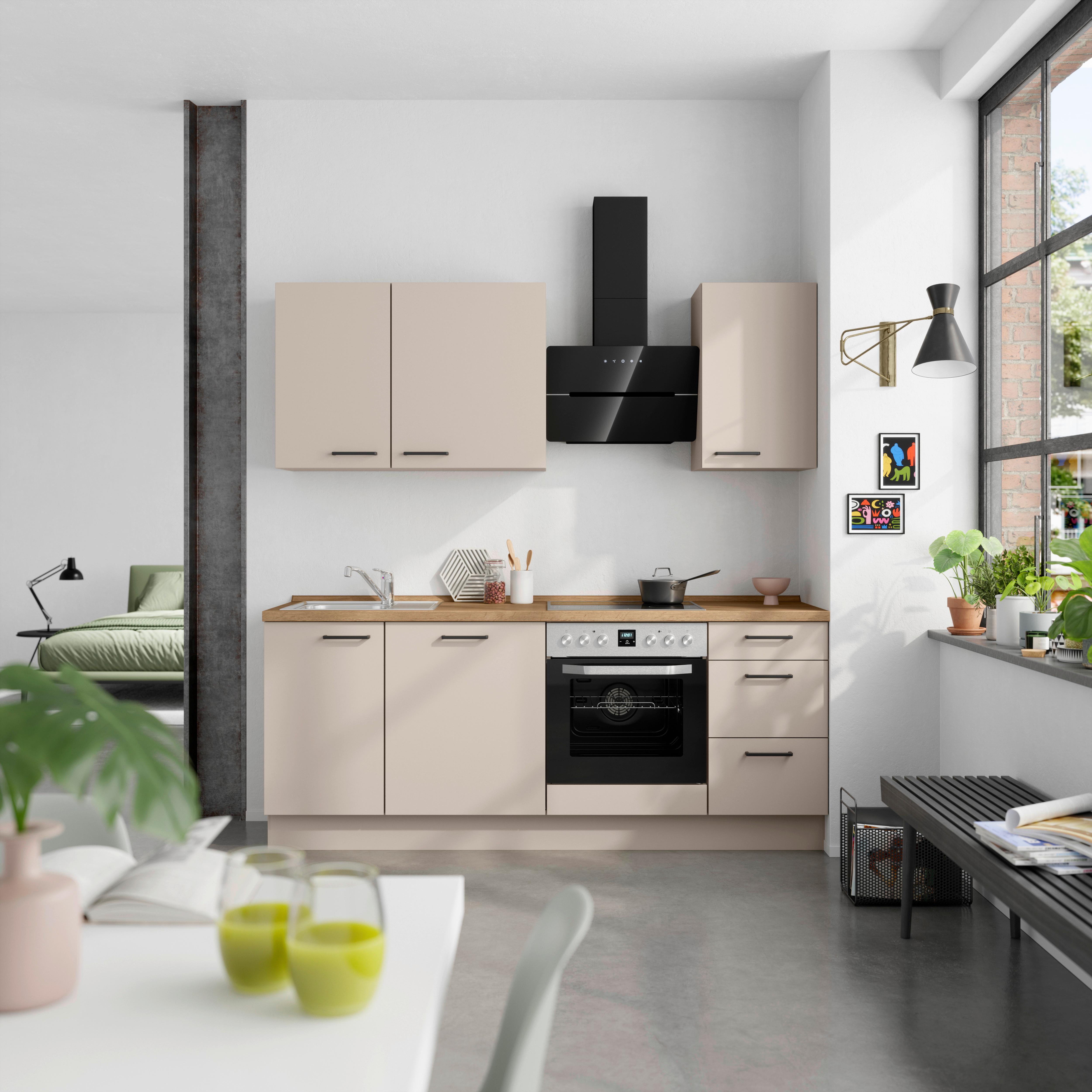 Küchenleerblock Easytouch High o. Geräte Sandfarben - Sandfarben/Eichefarben, MODERN, Holzwerkstoff/Metall (210cm) - Nobilia