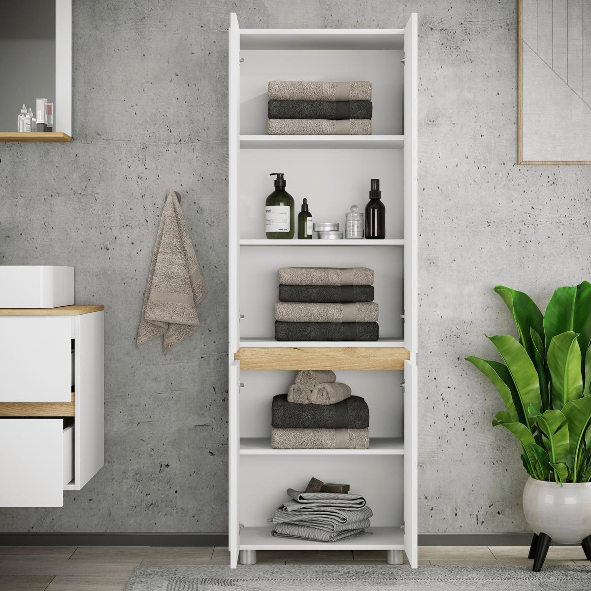 Hochschrank Cosila - Honigeiche/Weiss, Trend, Holzwerkstoff/Kunststoff (57/165/33cm) - MID.YOU