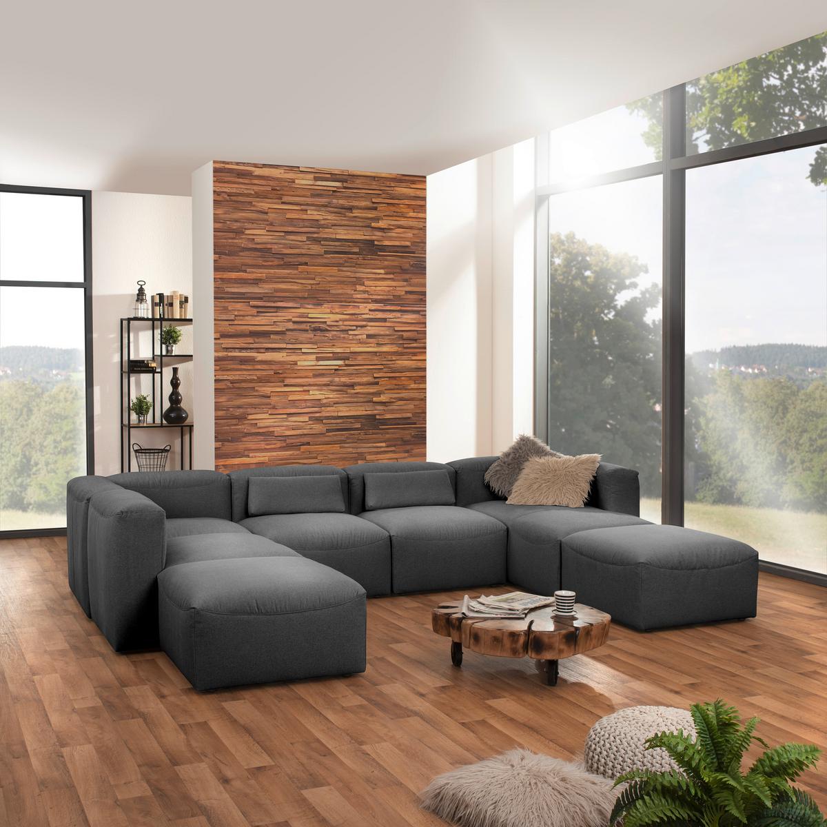 WOHNLANDSCHAFT LENA - Anthrazit, Design, Kunststoff/Textil (250/350/235cm) - Max Winzer
