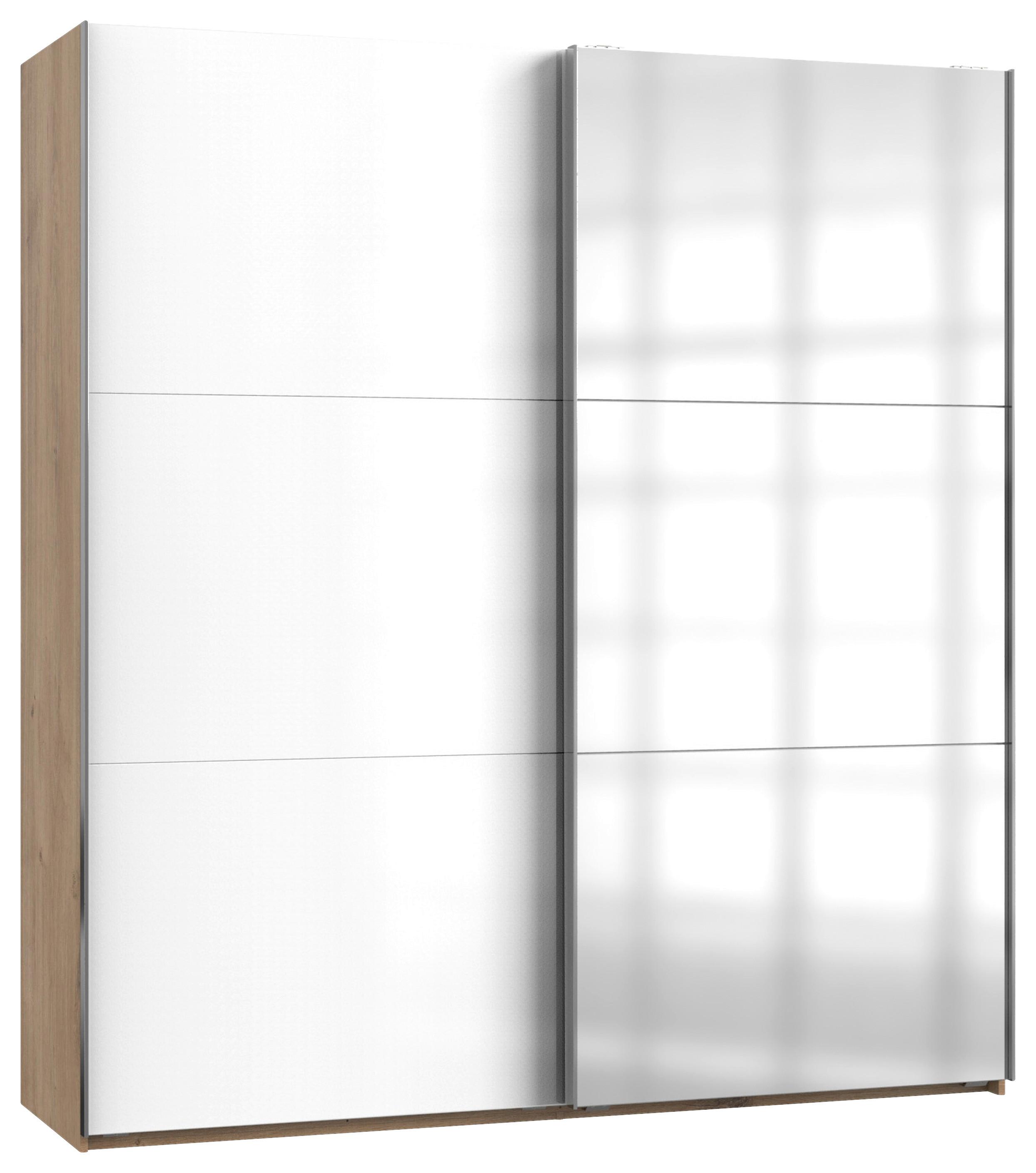 Schwebetürenschrank Level 36D ca. 200x216x65 cm Weiß - Chromfarben/Weiß Hochglanz, MODERN, Holzwerkstoff/Metall (200/216/65cm) - MID.YOU