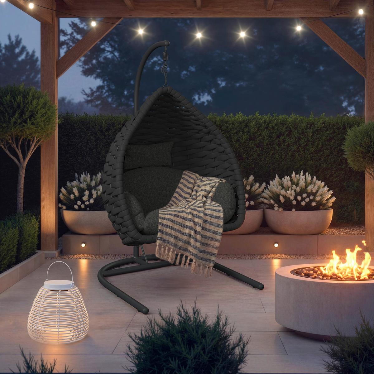 Hängesessel Sasa Dunkelgrau Outdoorstoff/Metall/Kunststoff - Dunkelgrau, MODERN, Kunststoff/Textil (115/200/118cm) - Bessagi Garden