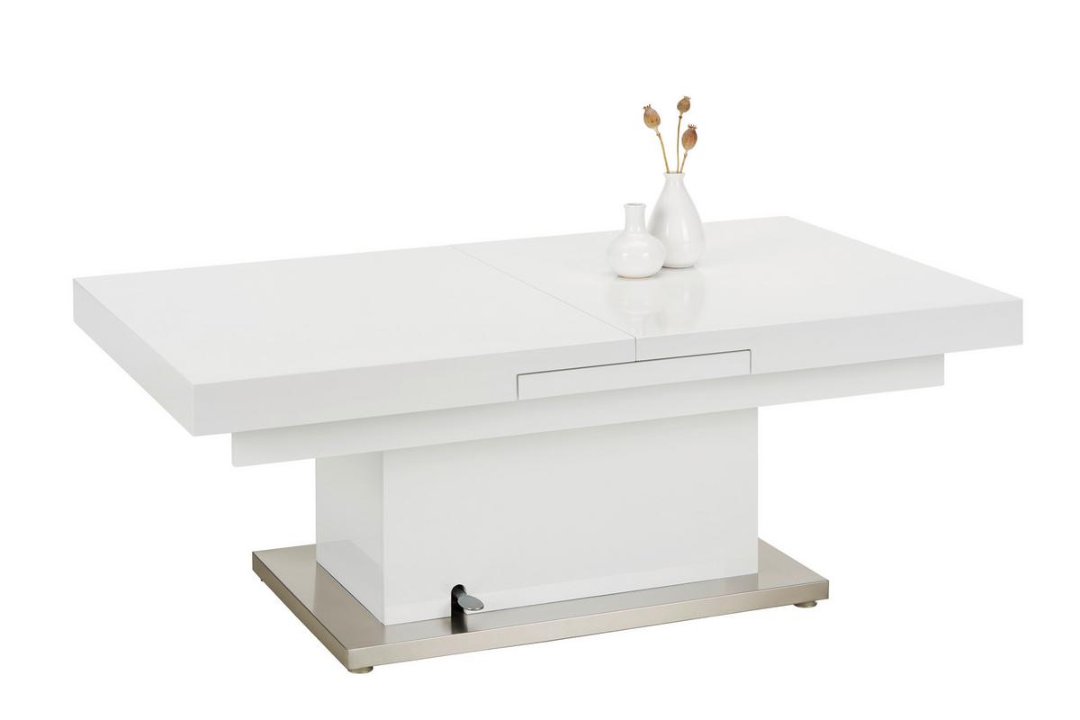 Couchtisch 2in1 in Weiß ca. 133-170x51-77x80cm - Edelstahlfarben/Weiß, MODERN, Holzwerkstoff/Metall (133-170/80/51-77cm) - Based