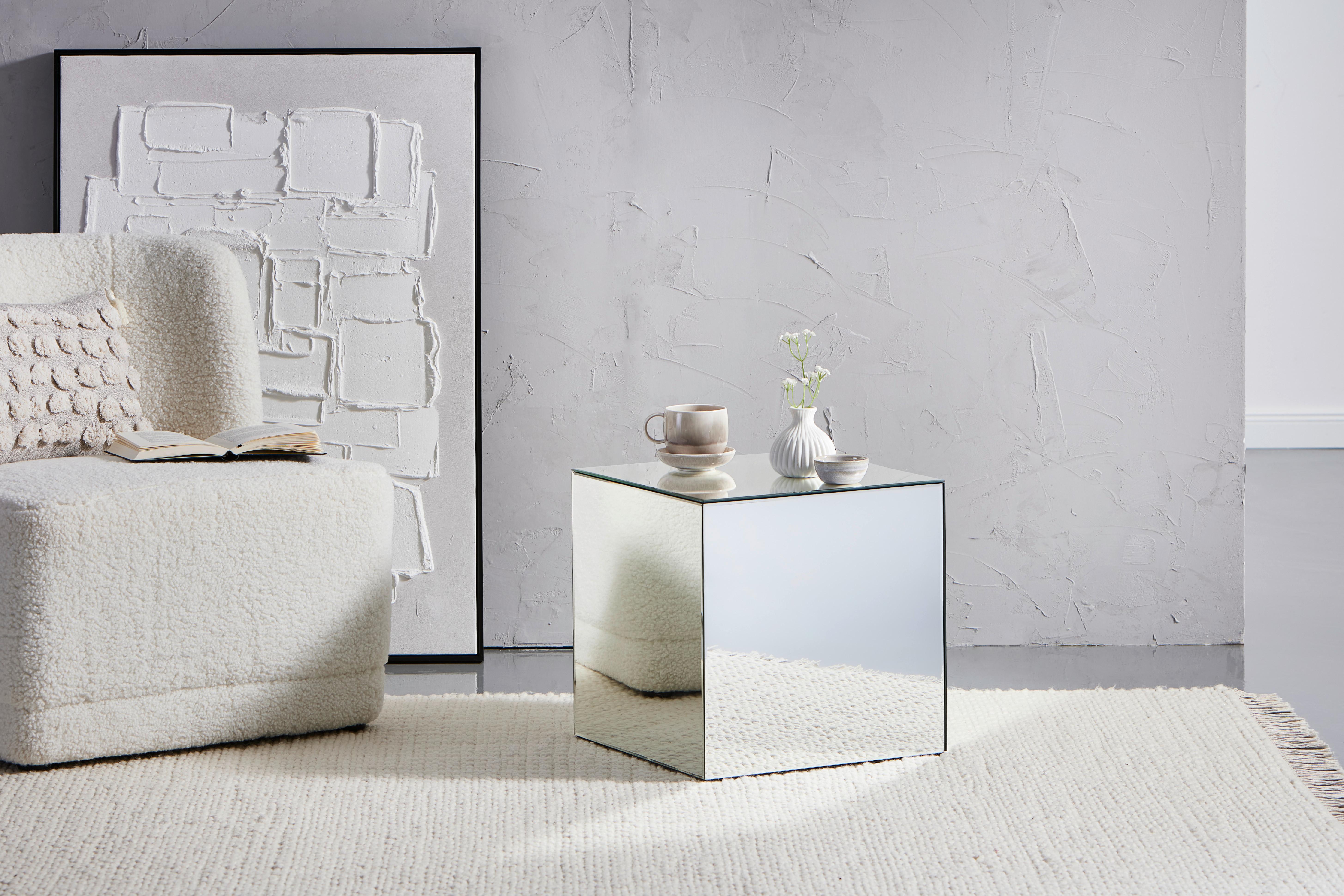 STOLIK KAWOWY KUBA - przejrzysty, Design, materiał drewnopochodny/szkło (40/40/40cm) - MID.YOU