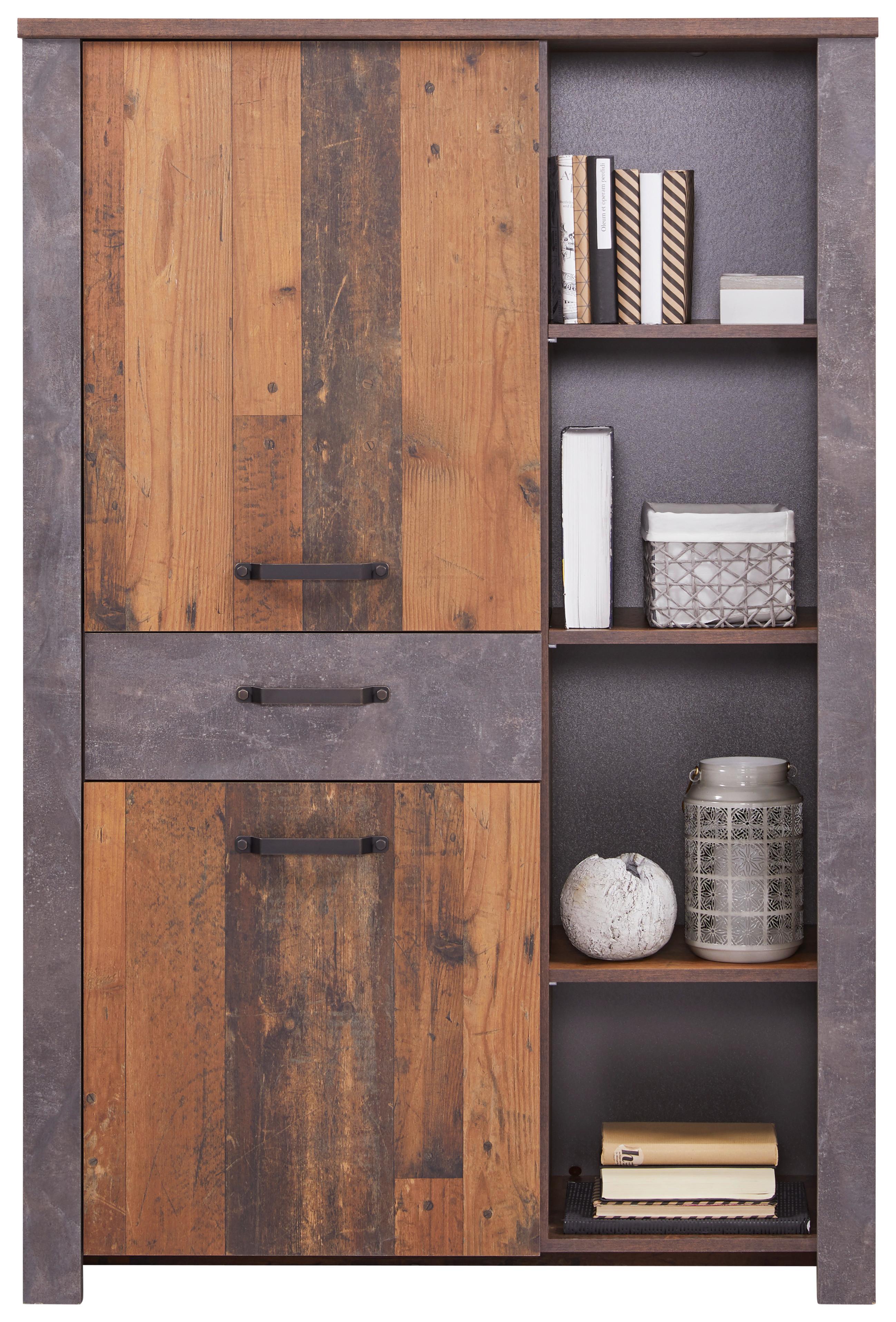 Vitrina Ontario - boje hrasta/tamno siva, Trend, drvni materijal/plastika (105/159/41,5cm) - Modern Living