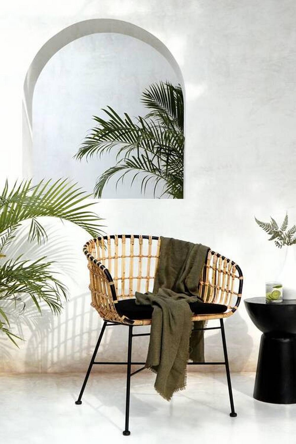 FOTEL RATTANOWY BEIRUT - kolor naturalny/czarny, Natur, materiały naturalne/metal (56/79/65cm) - Livetastic