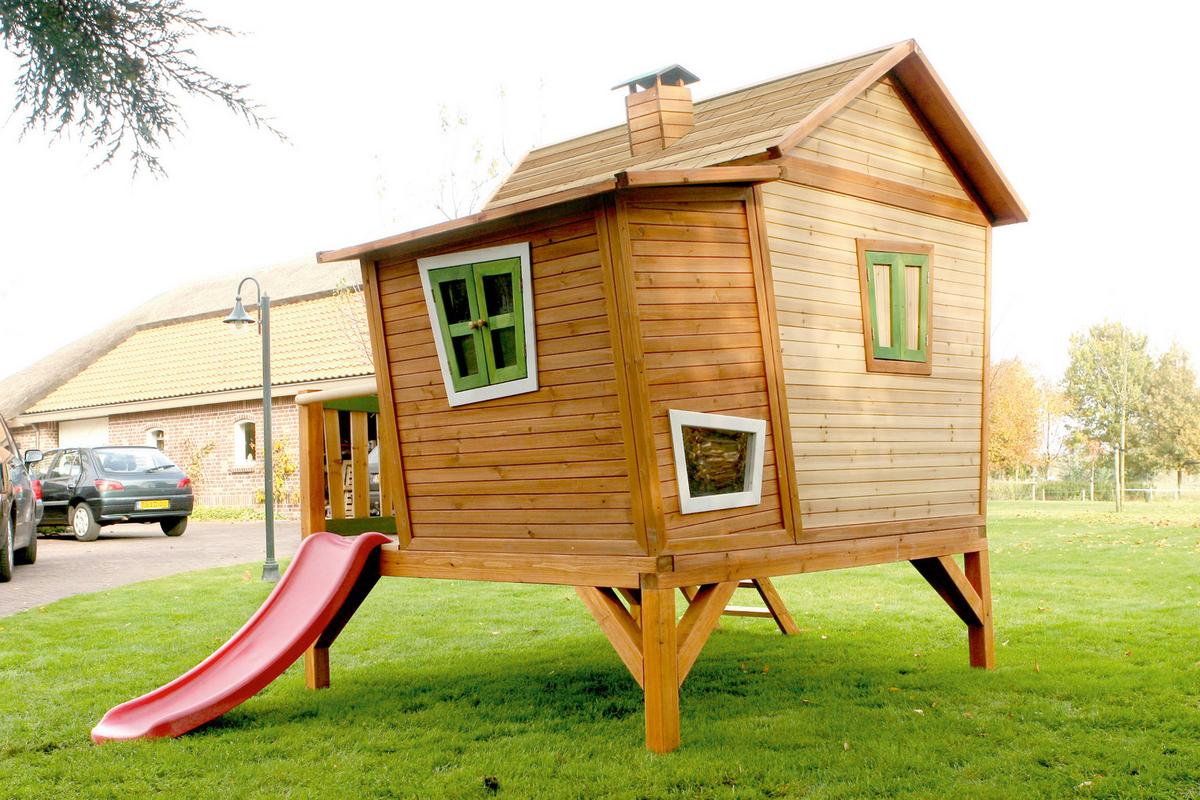 Spielhaus Emma aus Zedernholz Massiv - Rot/Braun, Basics, Holz (345/229/180cm) - Ambia Garden