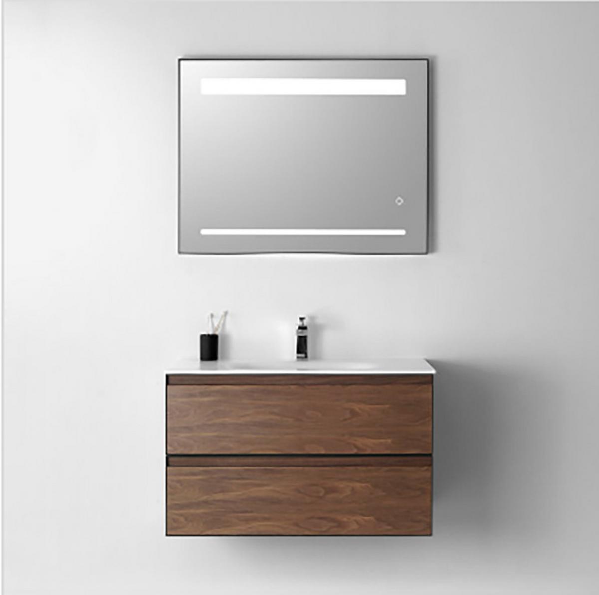 Kopalnica Davide, Rjava, Bela, Led - bela/naravne barve, Moderno, steklo/leseni material (91/50/46,5cm) - Bessagi Home