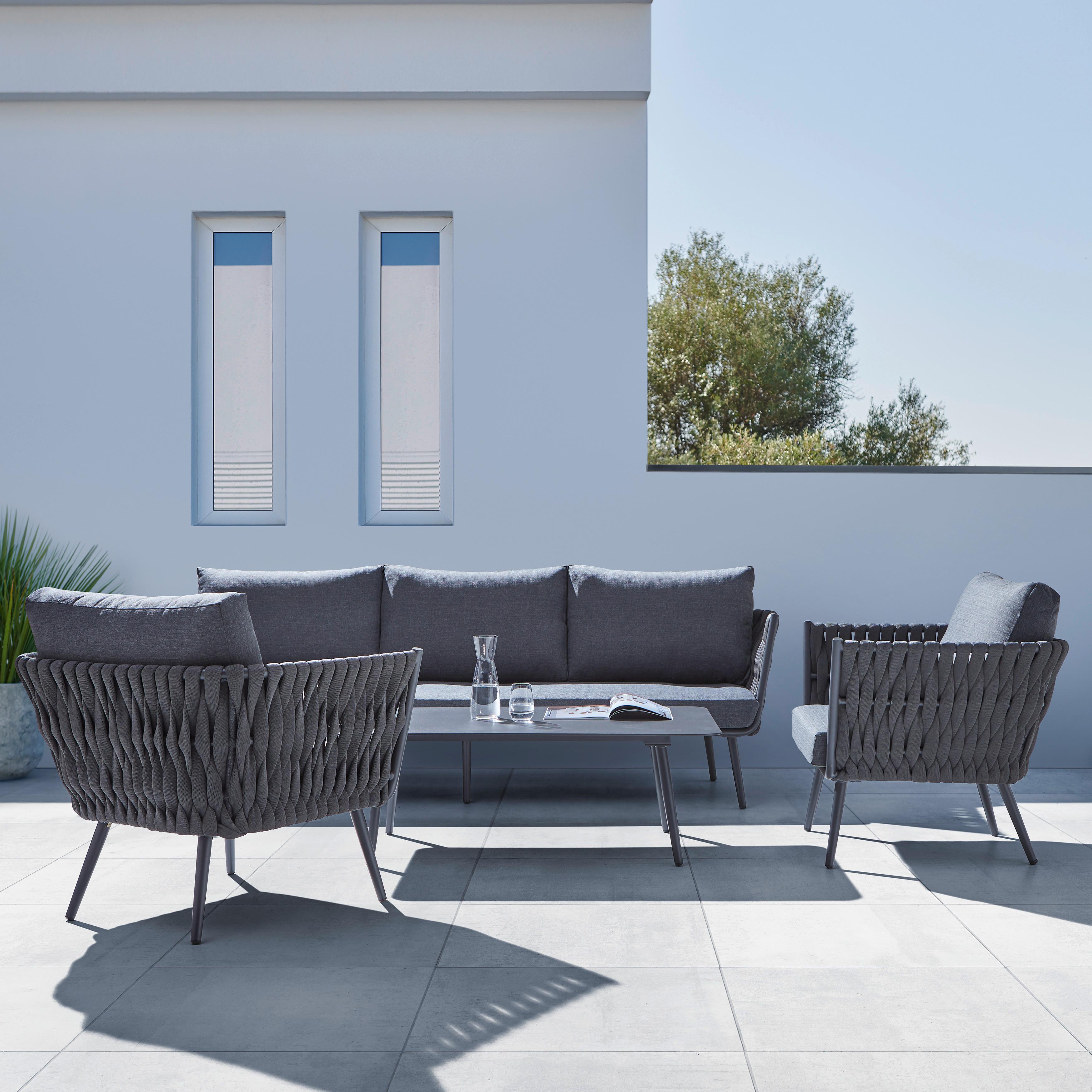 Loungegarnitur Mila Dunkelgrau Aluminium/Outdoorstoff - Dunkelgrau, MODERN, Textil/Metall (236/69/70cm) - Bessagi Garden