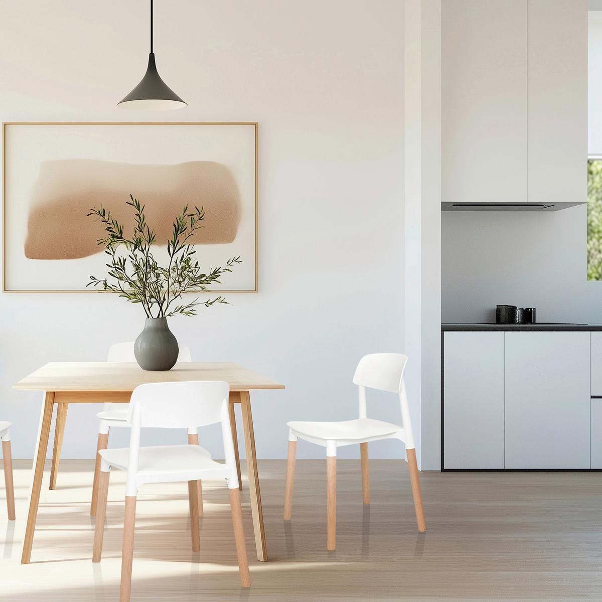 Stol Scandi E, Bela - bela/barve bukve, Moderno, umetna masa/les (49/77/49cm) - MID.YOU