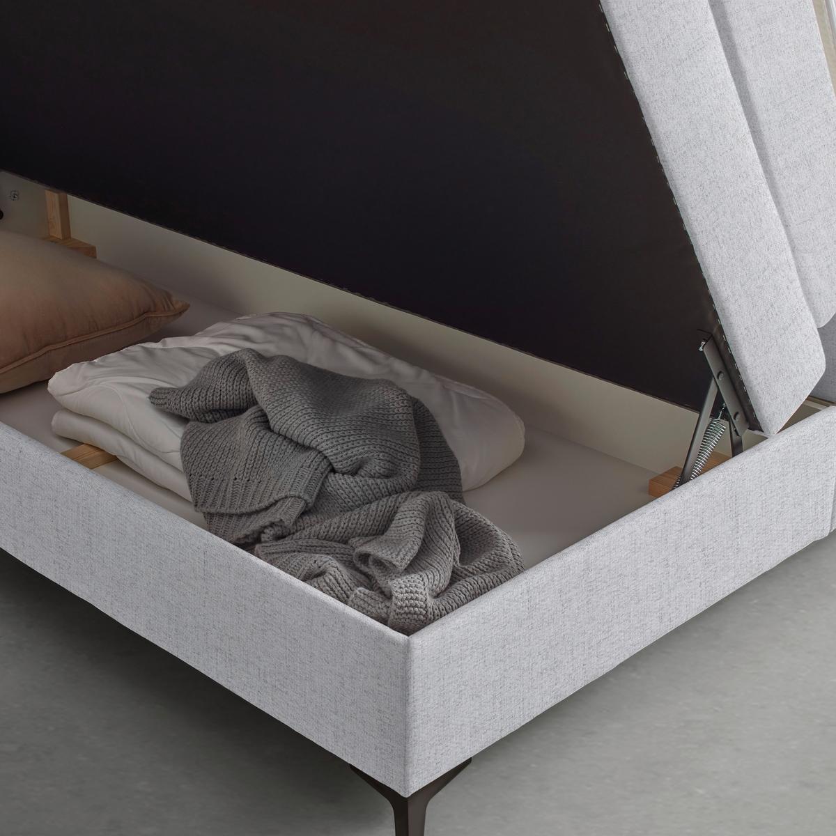 Boxspringbett Bari Hellgrau ca. 200x200cm - Hellgrau/Schwarz, KONVENTIONELL, Textil/Metall (200/200cm) - Based