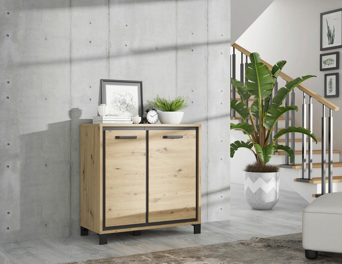 Kommode "Trondheim" , Schwarz, Eiche - Eichefarben/Schwarz, MODERN, Holzwerkstoff/Kunststoff (91,4/91,2/41,5cm) - MID.YOU